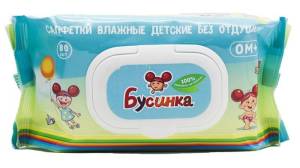 Бусинка влажные салфетки без отдушки с пластиковым клапаном 80шт 