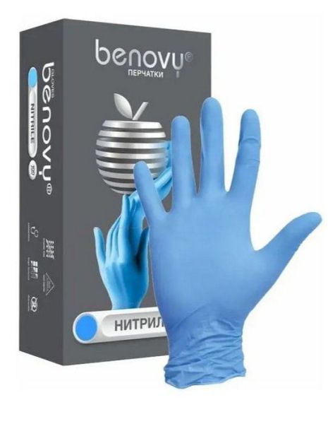 Изображение товара Перчатки смотровые benovy нитриловые нестерильные неопудренные 50пар голубой Перчатки смотровые benovy нитриловые нестерильные неопудренные 50пар голубой фотография