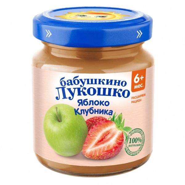 Изображение товара Бабушкино Лукошко пюре Яблоко Клубника с 6 месяцев 100г Бабушкино Лукошко пюре Яблоко Клубника с 6 месяцев 100г фотография